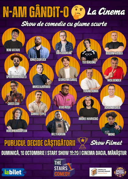 Afișul pentru N-am Gândit-o! | Stand-up Comedy Show | Publicul Decide Câștigătorii | by The Stairs Comedy